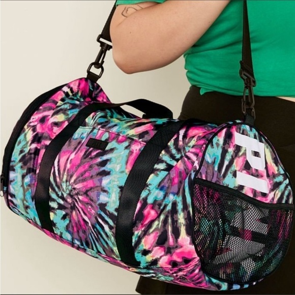 Victoria’s Secret black and tie-dye, duffel bag, shoulder strap and carry handle - Picture 1 of 10